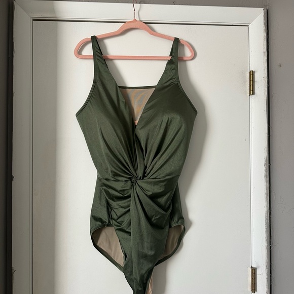 Olive Green Twist Front Swimsuit - Picture 3 of 5